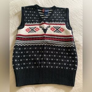 Chaps Black and Red Patterned V-Neck Sweater Vest